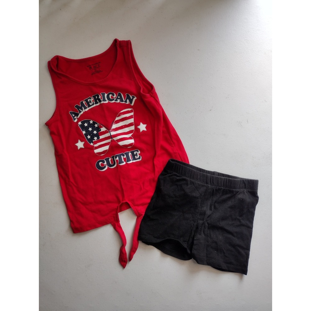 The Childrens Place Girls 4T American Cutie Patriotic Tank and Shorts Set Red